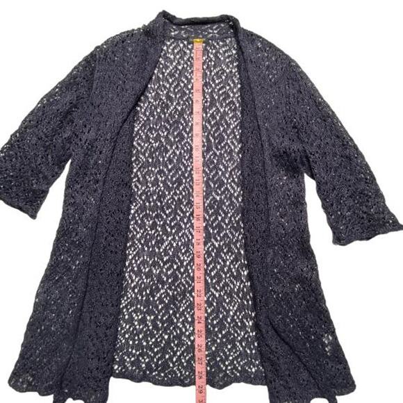 Eileen Fisher Open Knit Cardigan Med Linen Blend Metallic Coastal Cottage Style - Picture 11 of 14